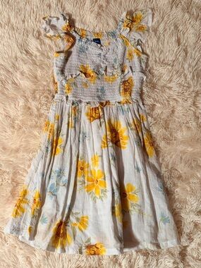 Old Navy Girls Floral Sundress XS 5 Yellow White Smocked